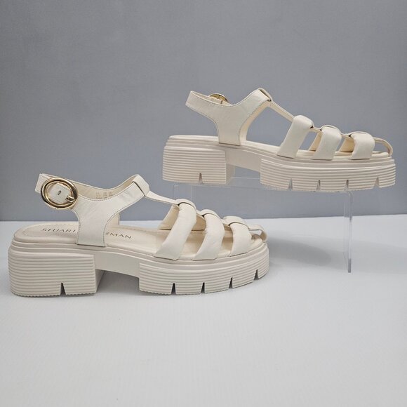 NEW Stuart Weitzman Nolita Sandal Women 11 Cream Caged Gladiator Chunky Platform - Picture 3 of 14